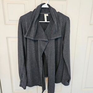 Green Tea Women’s Open Front Draped Cardigan Charcoal Gray Soft Knit Size M